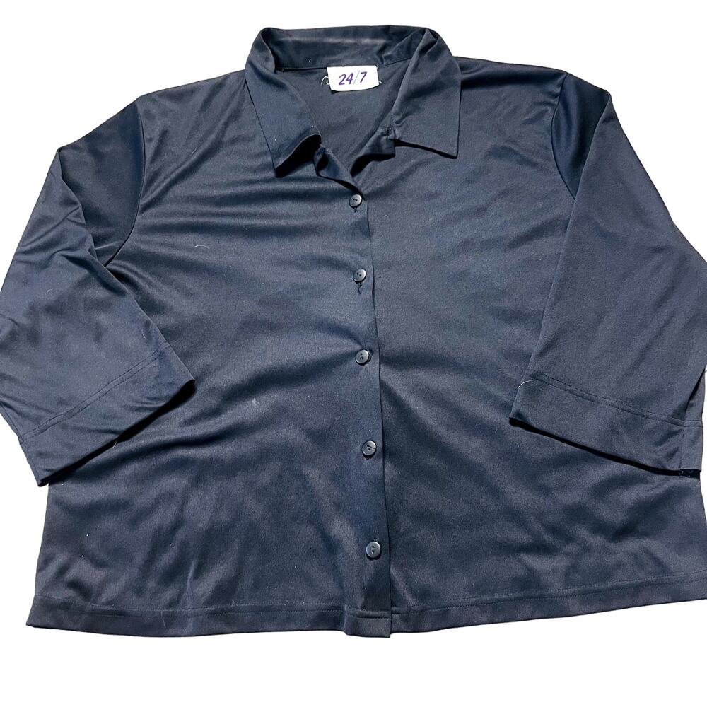 VTG Quarter Sleeve Collared Button-Up Shirt Top Casual Work Black Women's Size M